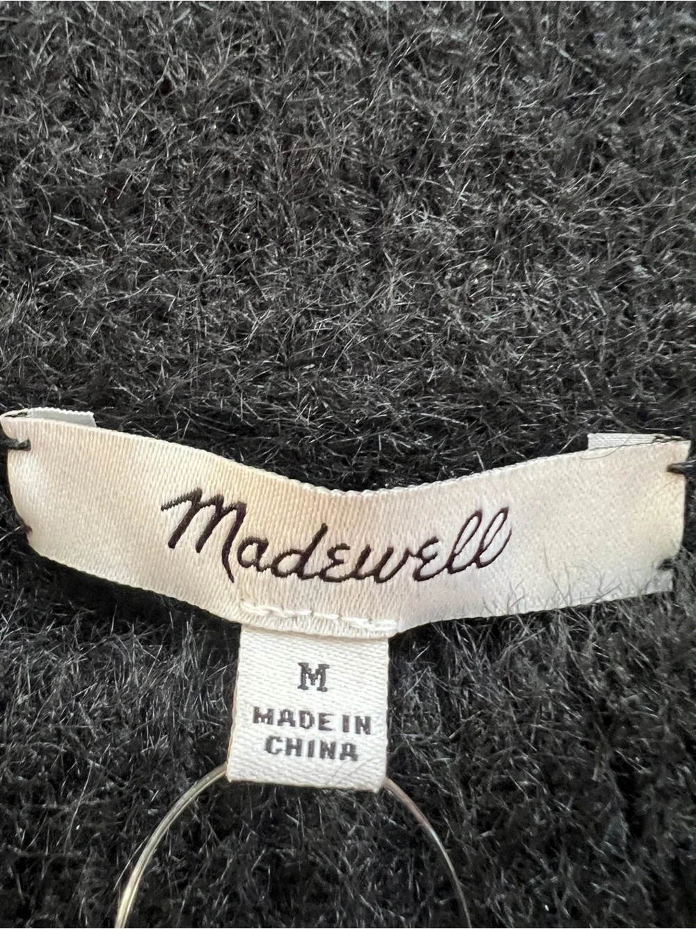 Madewell Eaton Metallic Puff Sleeve Fuzzy Sweater Black M NWT Boxy Minimalist - Picture 4 of 6